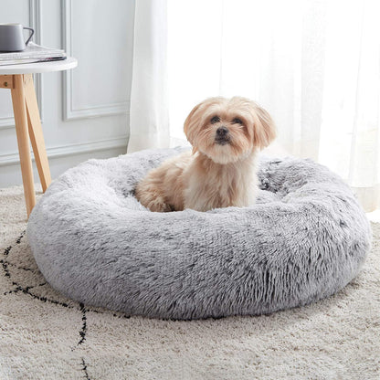 Calming Anti-Anxiety Donut Dog & Cat Bed, Warming Cozy Soft round Cushion, Fluffy Faux Fur Plush Cuddler for Small Medium Dogs and Cats