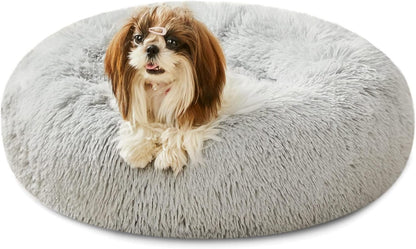 Calming Anti-Anxiety Donut Dog & Cat Bed, Warming Cozy Soft round Cushion, Fluffy Faux Fur Plush Cuddler for Small Medium Dogs and Cats