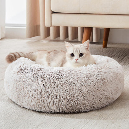Calming Anti-Anxiety Donut Dog & Cat Bed, Warming Cozy Soft round Cushion, Fluffy Faux Fur Plush Cuddler for Small Medium Dogs and Cats