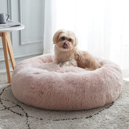 Calming Anti-Anxiety Donut Dog & Cat Bed, Warming Cozy Soft round Cushion, Fluffy Faux Fur Plush Cuddler for Small Medium Dogs and Cats