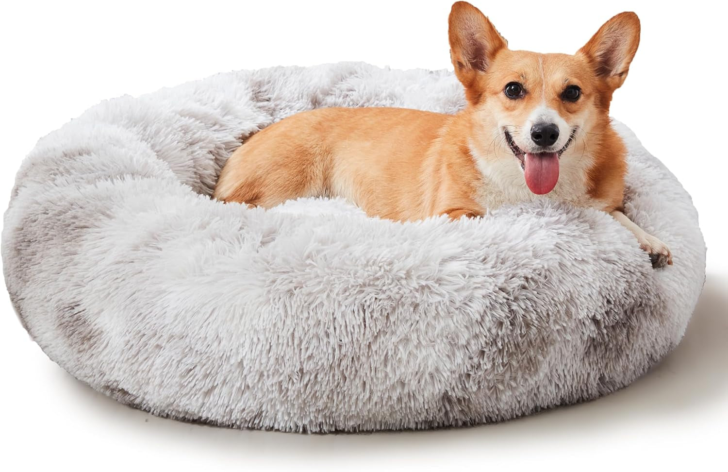 Calming Anti-Anxiety Donut Dog & Cat Bed, Warming Cozy Soft round Cushion, Fluffy Faux Fur Plush Cuddler for Small Medium Dogs and Cats