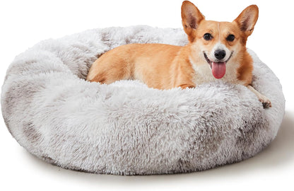 Calming Anti-Anxiety Donut Dog & Cat Bed, Warming Cozy Soft round Cushion, Fluffy Faux Fur Plush Cuddler for Small Medium Dogs and Cats