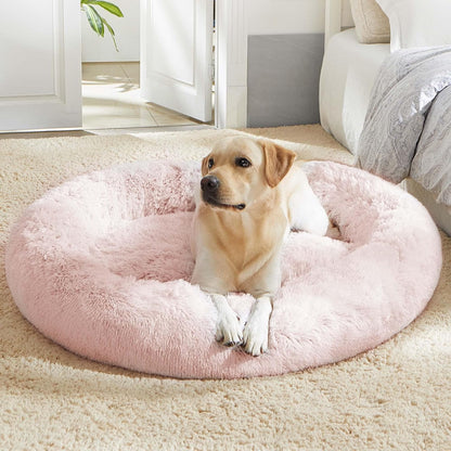 Calming Anti-Anxiety Donut Dog & Cat Bed, Warming Cozy Soft round Cushion, Fluffy Faux Fur Plush Cuddler for Small Medium Dogs and Cats